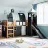 Image de Lit Mezzanine Enfants Et Tour Blanc/noir 90x200 Cm Pin Massif Vidaxl