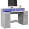 Image de Bureau Et Lumières Led Gris Béton 140x55x91cm Bois D'ingénierie Vidaxl