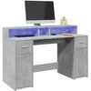 Image de vidaXL Bureau et lumières LED gris béton 140x55x91cm bois dingénierie bureau de travail bureau détude bureau à 3309423