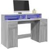 Image de Bureau Et Lumières Led Sonoma Gris 140x55x91 Cm Bois Ingénierie Vidaxl