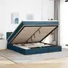 Image de Cadre De Lit Ottoman Avec Matelas Bleu Foncé 160x200 Cm Velours Vidaxl