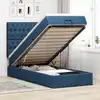 Image de Lit Ottoman Avec Matelas Bleu 90x200 Cm Tissu Vidaxl