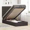 Image de Cadre De Lit Ottoman Avec Matelas Marron Foncé 90x190 Cm Tissu Vidaxl