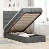 Image de Lit Ottoman Avec Matelas Et Led Gris Foncé 90x200 Cm Tissu Vidaxl