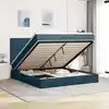 Image de Cadre De Lit Ottoman Avec Matelas Bleu Foncé 160x200 Cm Velours Vidaxl