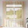 Image de vidaXL Rideaux en voile avec oeillets 2 pcs sable rideau en filet rideau transparent voile de fenêtre traitement de 4102122