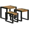 Image de Table Gigogne 3 Pcs Bois De Mangue Massif Et Métal Vidaxl