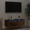 Image de Meuble Tv Avec Lumières Led Chêne Fumé 75x35,5x25 Cm Vidaxl