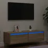 Image de vidaXL Meuble TV avec lumières LED chêne sonoma 100X355x25 cm meuble hifi centre de divertissement armoire TV meuble 860240