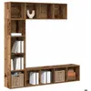 Image de vidaXL Bibliothèques 3 pcs vieux bois bois dingénierie bibliothèque étagère de rangement armoire de bureau étagère à 3328549