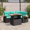 Image de Salon De Jardin 5 Pcs Avec Coussins Noir Résine Tressée Acacia Vidaxl