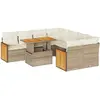 Image de Salon De Jardin Avec Coussins 9 Pcs Beige Résine Tressée Acacia Vidaxl