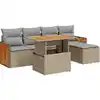 Image de Salon De Jardin 6 Pcs Avec Coussins Beige Résine Tressée Acacia Vidaxl