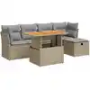 Image de Salon De Jardin 6 Pcs Avec Coussins Beige Résine Tressée Acacia Vidaxl