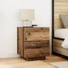 Image de Table de chevet - Vieux bois - 2 tiroirs - LED intégrées - 45x40x55 cm