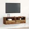 Image de Meuble TV mural - Bois ancien - 100x30x30 cm - 2 portes - Pour TV jusquà 55 pouces