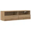 Image de Meuble TV mural moderne - vidaXL - 100x30x30 cm - Chêne artisanal - Bois dingénierie - 2 portes - 2 étagères