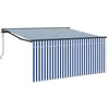Image de Store rétractable extérieur - vidaXL - Bleu et Blanc - 300x250 cm - Résistant aux UV - Polyester et Aluminium