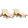 Image de Transat en bois dacacia - vidaXL - Beige - 200x67x84 cm - Dossier multipositions - Repose-pieds réglables