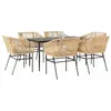 Image de vidaXL Ensemble à manger jardin coussins 7pcs marron poly rotin verre 3334524