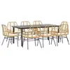 Image de Vidaxl ensemble à manger jardin coussins 9pcs marron poly rotin verre