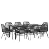 Image de Vidaxl ensemble à manger de jardin coussins 9pcs noir poly rotin verre