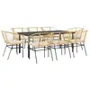 Image de Vidaxl ensemble à manger jardin coussins 9pcs marron poly rotin verre
