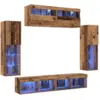 Image de Ensemble de 8 unités murales tv avec éclairage led en bois ancien vidaxl