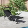 Image de Transat pliant avec auvent en tissu Oxford 600D noir