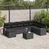 Image de Ensemble De Canapé De Jardin Avec Coussin 9 Pcs Noir Poly Rotin Vidaxl