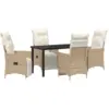 Image de Vidaxl ensemble de salle à manger de jardin 5 pièces avec coussins beige en poly rattan