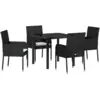 Image de Vidaxl ensemble de salle à manger de jardin 5 pièces avec coussins noir rattan poly