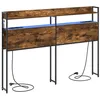 Image de Tête de lit de rangement - vidaXL - Chêne fumé - 160x98 cm - Bois dingénierie - Cadre en acier - Lumières LED intégrées