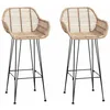 Image de Chaise de bar en rotin - vidaXL - Naturel - 55x52x105 cm - Lot de 2 - Rotin et fer - Repose-pieds intégré