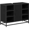 Image de Meuble sous lavabo - vidaXL - Chêne Noir - 80x33x60 cm - Bois dingénierie - Cadre en acier - Compartiments avec portes