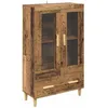 Image de Buffet haut en bois dingénierie - vidaXL - Bois ancien - 70x31x115 cm - Porte vitrée - Tiroir - Grand rangement
