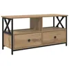 Image de Meuble TV rustique - vidaXL - Chêne artisanal - 90x33x45 cm - Bois dingénierie et acier - Avec tiroir - Avec étagère