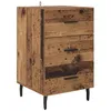 Image de Table de chevet rustique - vidaXL - Bois ancien - 40x40x66 cm - Bois dingénierie - 3 tiroirs - Pieds en métal noir