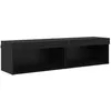 Image de Meuble TV mural moderne - vidaXL - Chêne noir - Bois dingénierie - 60x30x30 cm - Éclairage LED - 2 étagères