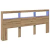 Image de Tête de lit moderne - vidaXL - Chêne artisanal - Bois dingénierie - 200x17x102 cm - Éclairage LED - USB - Rangement