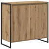 Image de Meuble dappoint en bois - vidaXL - 79x36x75 cm - Chêne Artisan - Bois dingénierie - 2 portes - Rectangulaire