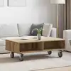 Image de Table D'appoint Avec Roues Chêne Artisanal 90 X 50 X 30 Cm Vidaxl