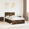 Image de Cadre de lit avec matelas - vidaXL - Chêne fumé - Pin massif - 135x190 cm - Grand espace de stockage - Avec tiroir