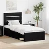 Image de Cadre de lit moderne - vidaXL - 90x190 cm - Noir - Pin massif - Bois dingénierie - Tête de lit incluse - Cadre à lattes
