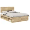 Image de Cadre de lit avec tête de lit - vidaXL - 140x190 cm - Chêne Sonoma - Pin massif - Bois dingénierie - Cadre à lattes