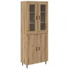 Image de Buffet haut moderne - vidaXL - Chêne artisanal - 69 5x34x180 cm - Bois aggloméré et verre - 4 portes