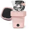 Image de mini machine à laver portable 11l - 22 W - Pliable - Silencieux - Trois modes de nettoyage - Convient aux petits articles - rose