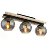 Image de Globo conni plafonnier globe en bois noir mat, abat-jour en verre fumé marron naturel, 3 ampoules e27