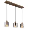 Image de Globo underwood plafonnier suspendu aspect bois, abat-jour en verre fumé foncé, 3 ampoules e27
