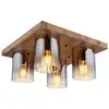 Image de Globo underwood plafonnier cluster abat-jour aspect bois abat-jour en verre fumé foncé 4x e27